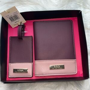 🆕 Trina Turk Luggage Tag and Passport Holder Set Bordeaux Color